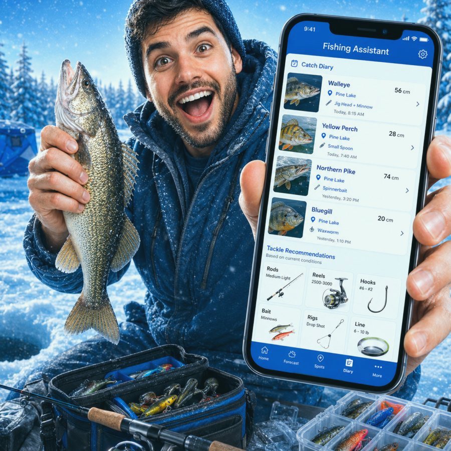 Angler using catch diary and fishing logbook